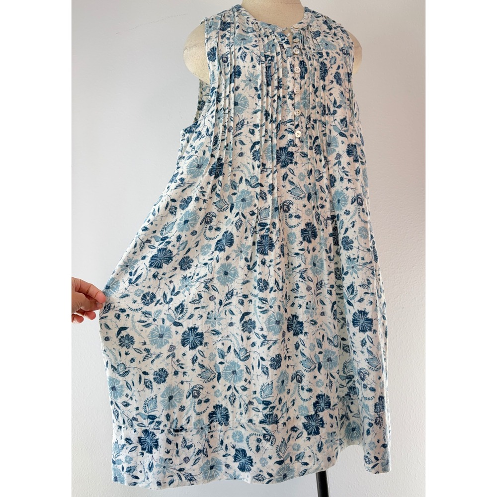 Faherty Womens Isha Floral Pintuck Dress Blue Geraldine Floral Linen Blend Boho
